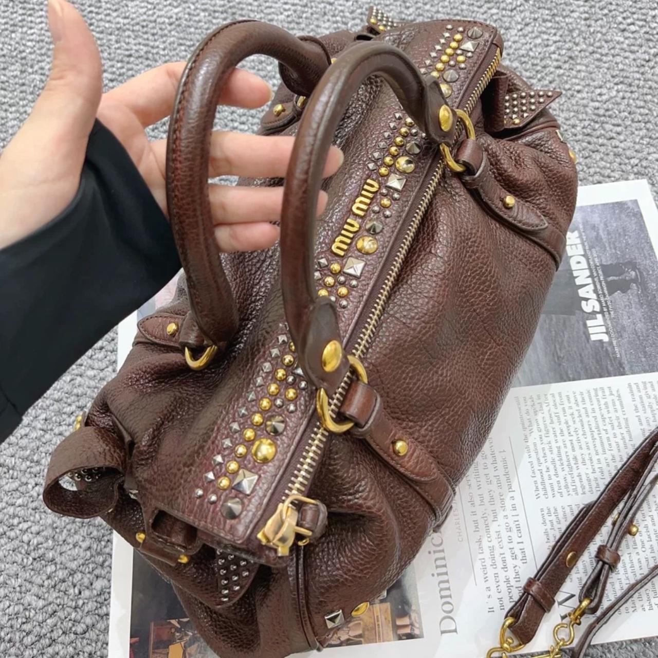 Vintage Miu Miu Brown Rivet Shoulder Bag