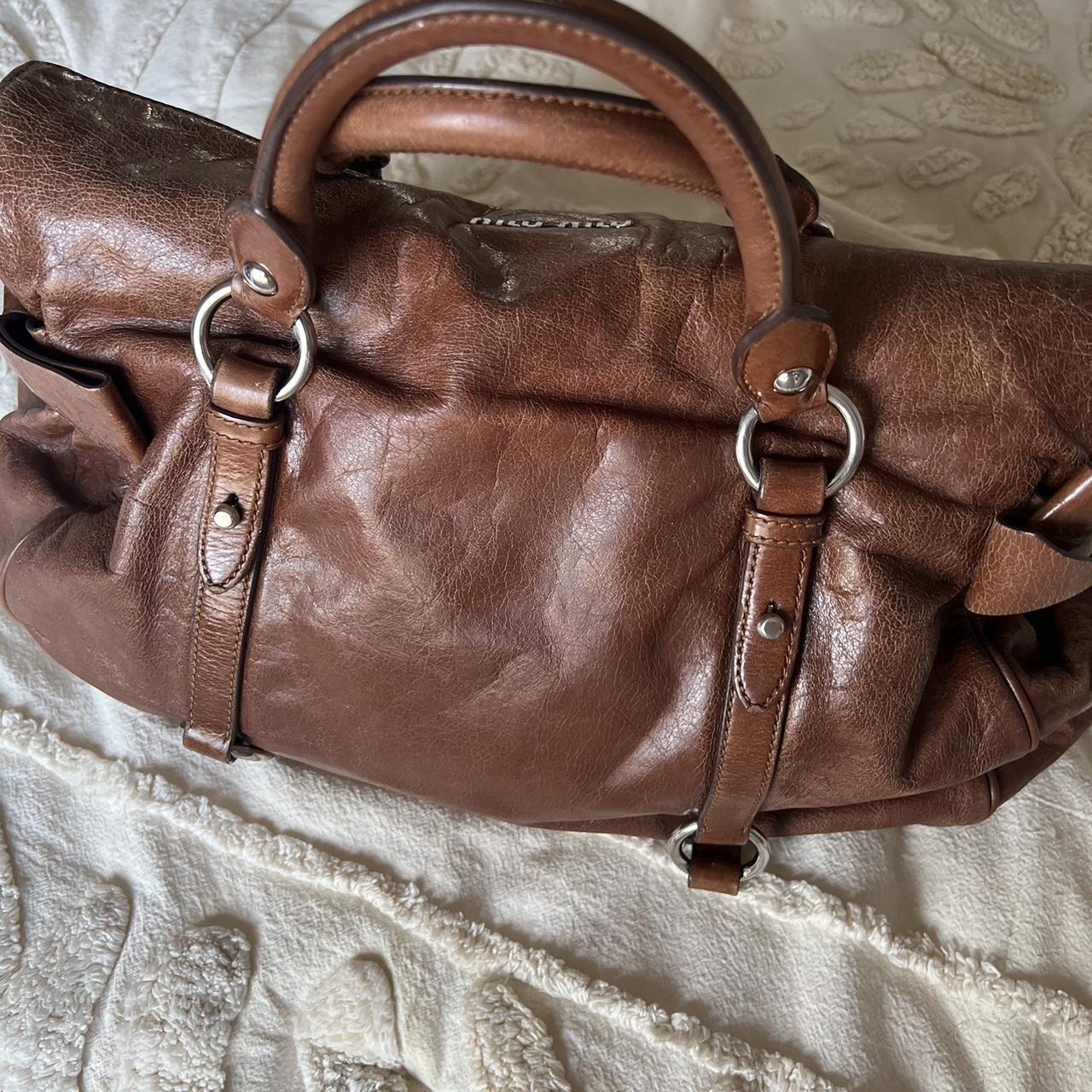Authentic Miu Miu Vitello Lux Bow Bag – Brown with Silver Hardware
