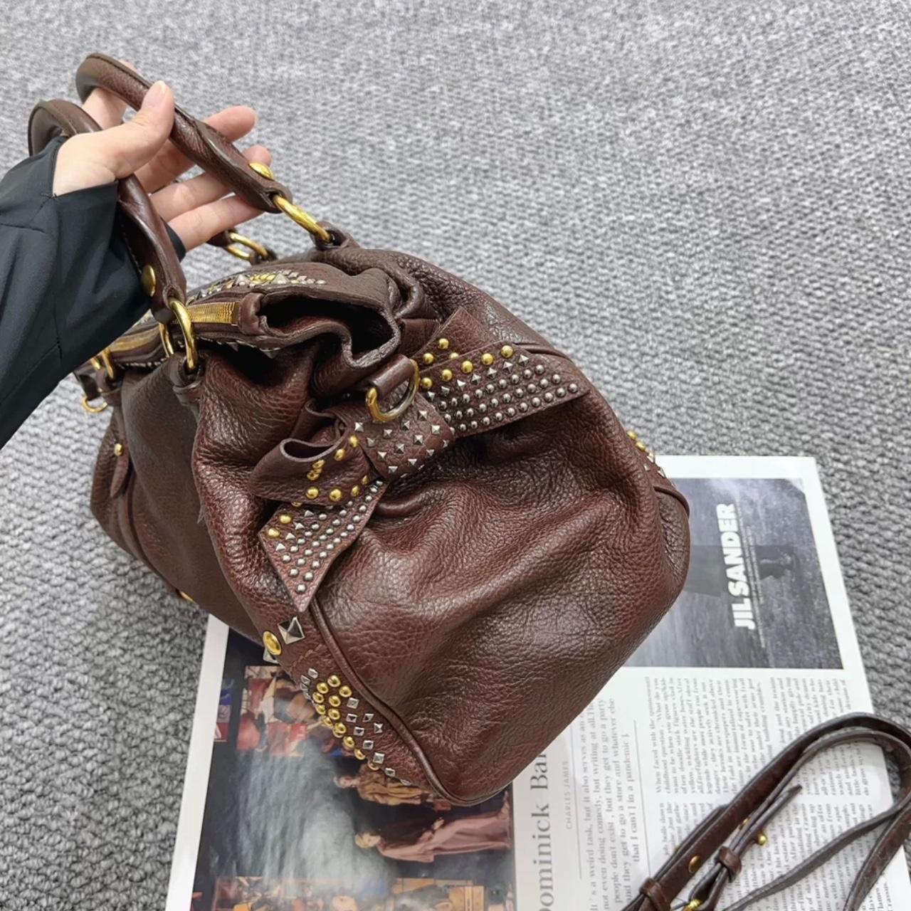 Vintage Miu Miu Brown Rivet Shoulder Bag