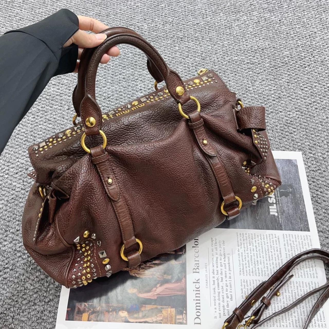 Vintage Miu Miu Brown Rivet Shoulder Bag