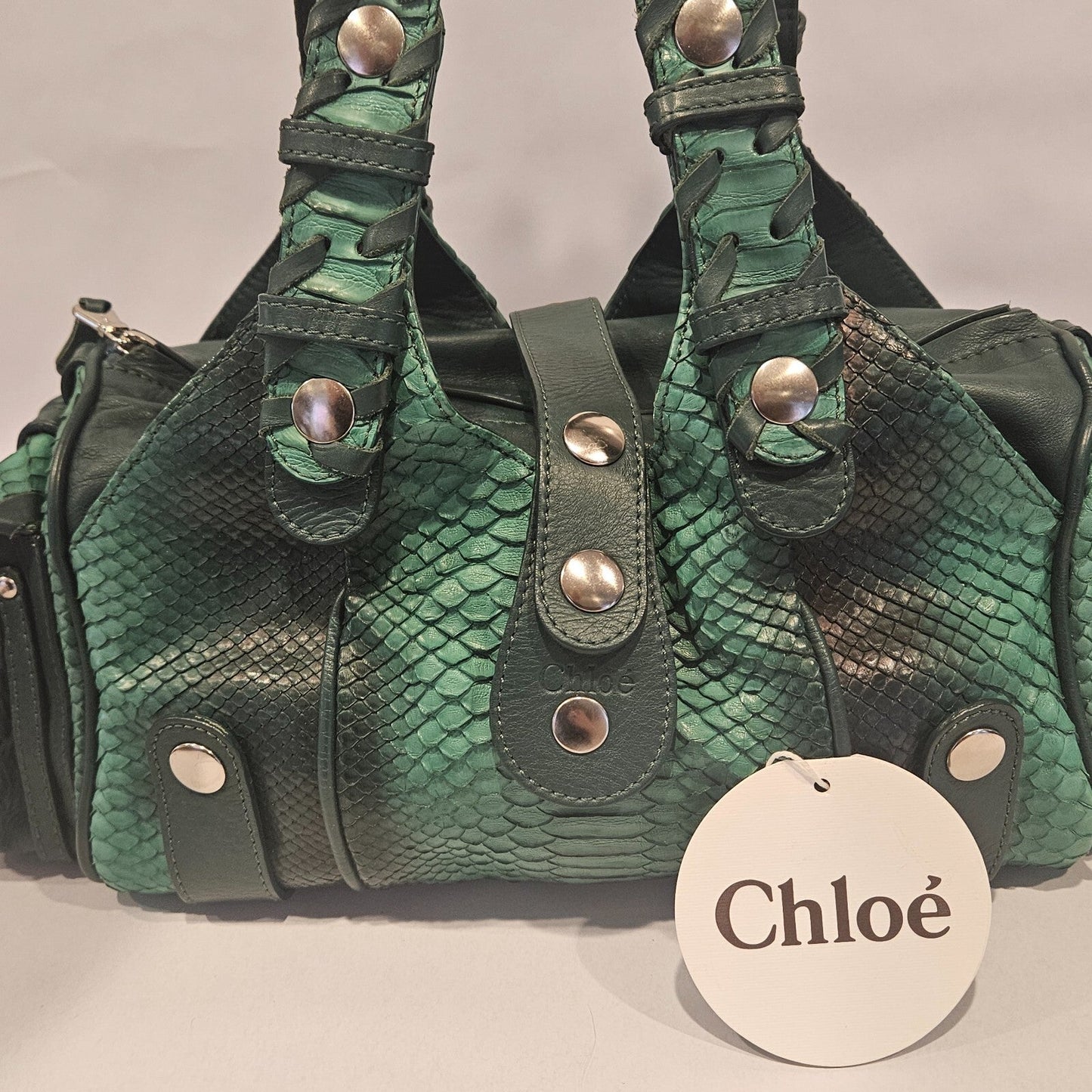 Authentic Vintage Chloe Python Leather Silverado Bag Green Rare Find
