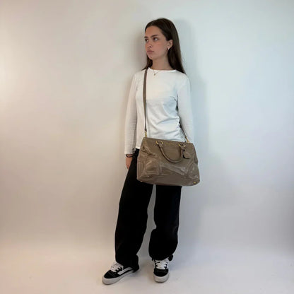 Miu Miu Vitello Shine handbag with shoulder strap in grey leather