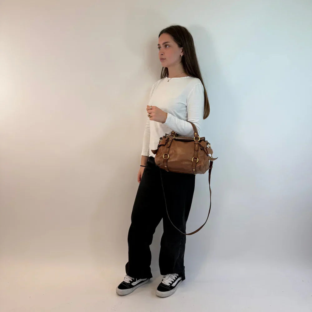 Miu Miu handbag Vitello Satchel small with shoulder strap made of brown leather