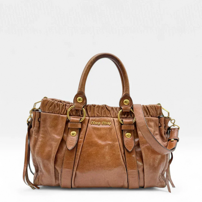 💎 Pre-owned Miu Miu handbag Vitello Lux with shoulder strap made of dark brown leather 💎