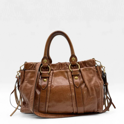💎 Pre-owned Miu Miu handbag Vitello Lux with shoulder strap made of dark brown leather 💎