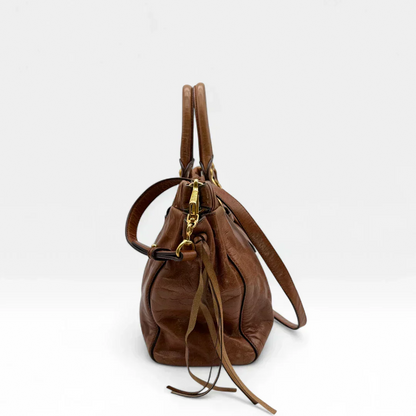 💎 Pre-owned Miu Miu handbag Vitello Lux with shoulder strap made of dark brown leather 💎