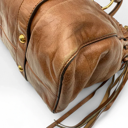 💎 Pre-owned Miu Miu handbag Vitello Lux with shoulder strap made of dark brown leather 💎