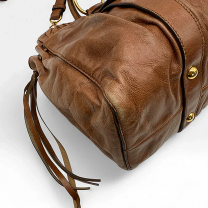 💎 Pre-owned Miu Miu handbag Vitello Lux with shoulder strap made of dark brown leather 💎