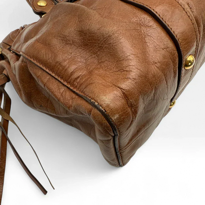 💎 Pre-owned Miu Miu handbag Vitello Lux with shoulder strap made of dark brown leather 💎