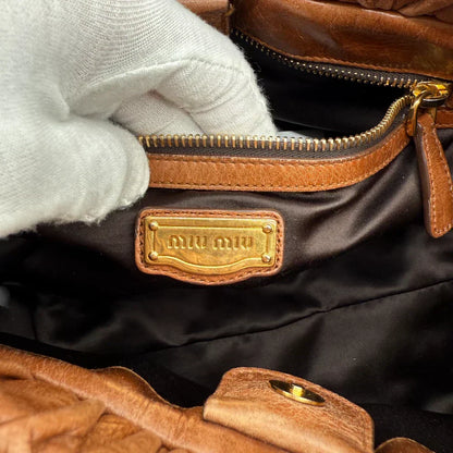 💎 Pre-owned Miu Miu handbag Vitello Lux with shoulder strap made of dark brown leather 💎
