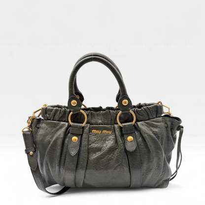 💎 Pre-owned Miu Miu Vitello Lux handbag with shoulder strap in dark green leather 💎