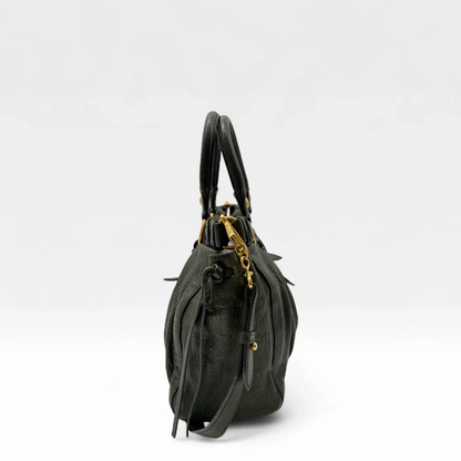 💎 Pre-owned Miu Miu Vitello Lux handbag with shoulder strap in dark green leather 💎