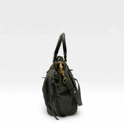 💎 Pre-owned Miu Miu Vitello Lux handbag with shoulder strap in dark green leather 💎