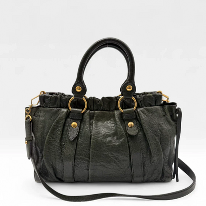 💎 Pre-owned Miu Miu Vitello Lux handbag with shoulder strap in dark green leather 💎