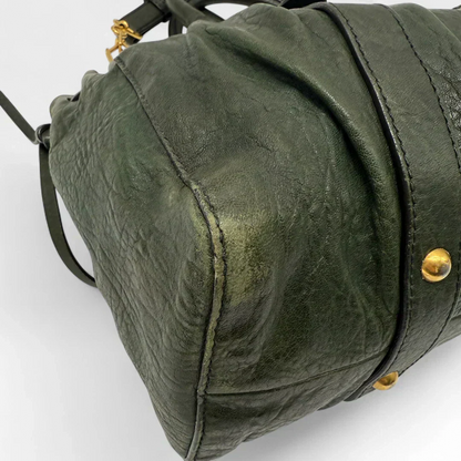 💎 Pre-owned Miu Miu Vitello Lux handbag with shoulder strap in dark green leather 💎