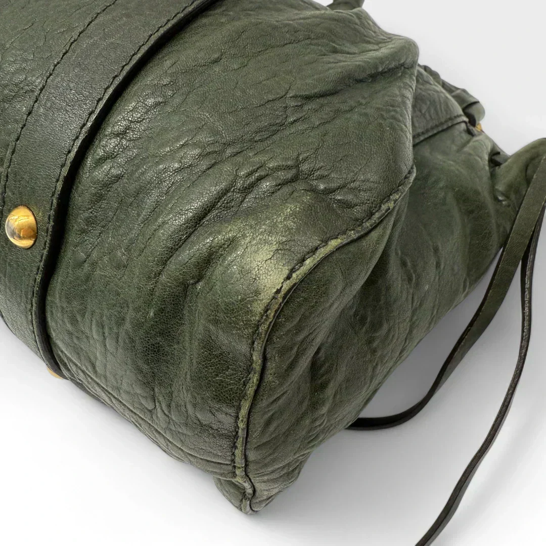 💎 Pre-owned Miu Miu Vitello Lux handbag with shoulder strap in dark green leather 💎