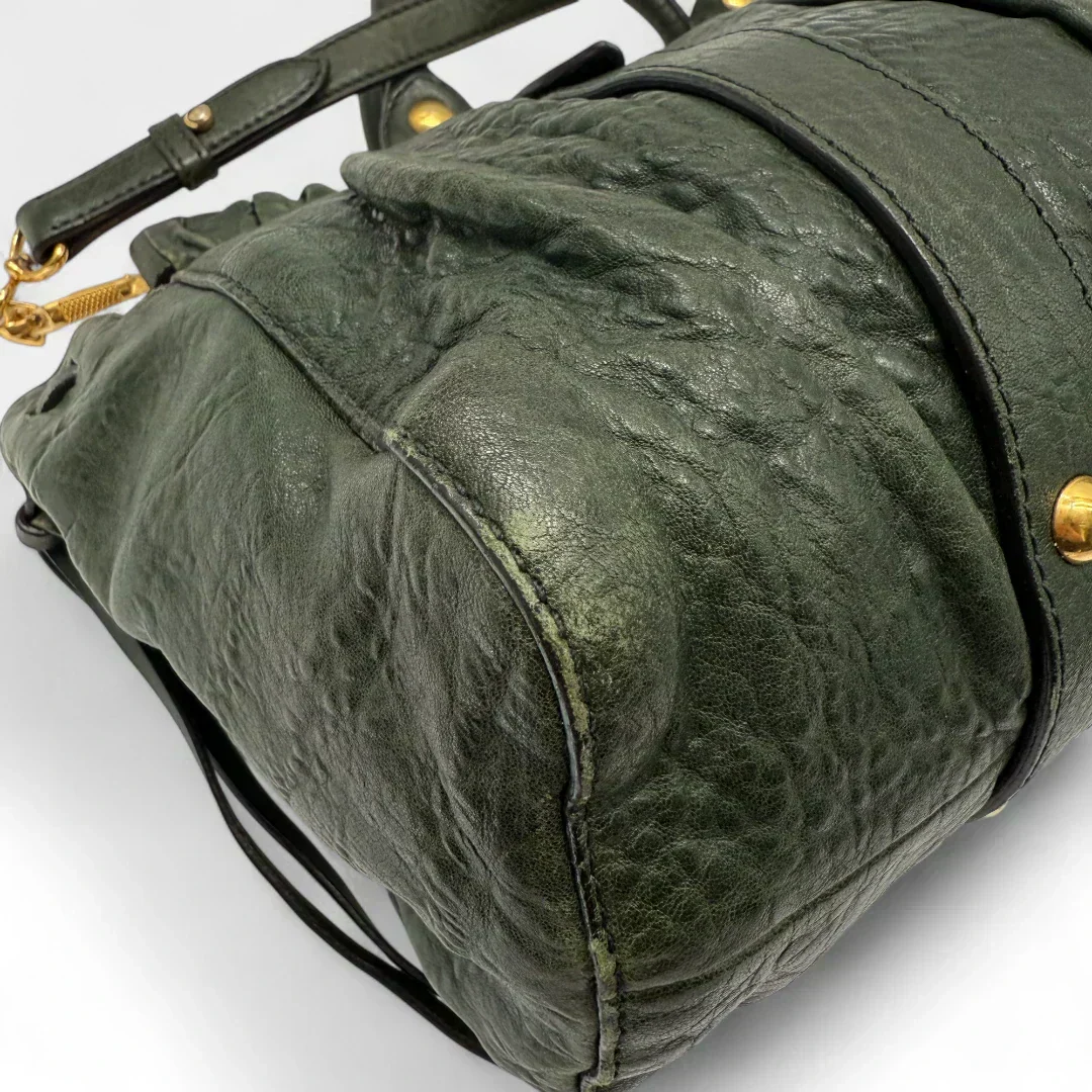 💎 Pre-owned Miu Miu Vitello Lux handbag with shoulder strap in dark green leather 💎