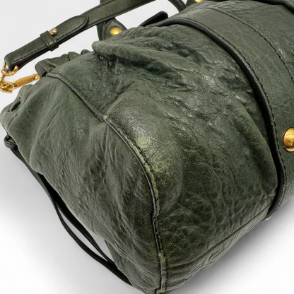 💎 Pre-owned Miu Miu Vitello Lux handbag with shoulder strap in dark green leather 💎