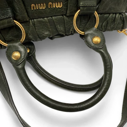 💎 Pre-owned Miu Miu Vitello Lux handbag with shoulder strap in dark green leather 💎