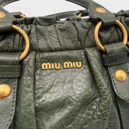 💎 Pre-owned Miu Miu Vitello Lux handbag with shoulder strap in dark green leather 💎