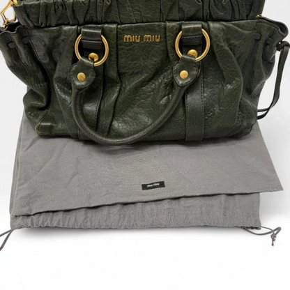 💎 Pre-owned Miu Miu Vitello Lux handbag with shoulder strap in dark green leather 💎