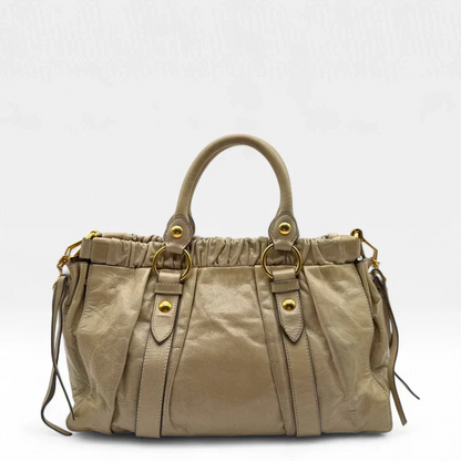 💎 Pre-owned Miu Miu handbag Vitello Lux with shoulder strap made of beige leather 💎