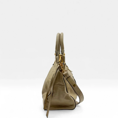 💎 Pre-owned Miu Miu handbag Vitello Lux with shoulder strap made of beige leather 💎