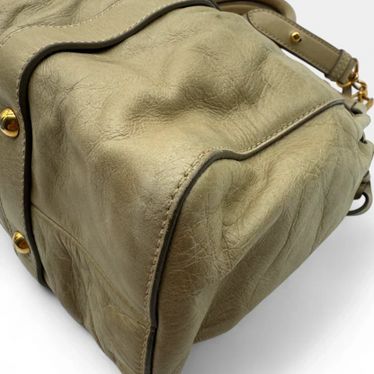 💎 Pre-owned Miu Miu handbag Vitello Lux with shoulder strap made of beige leather 💎
