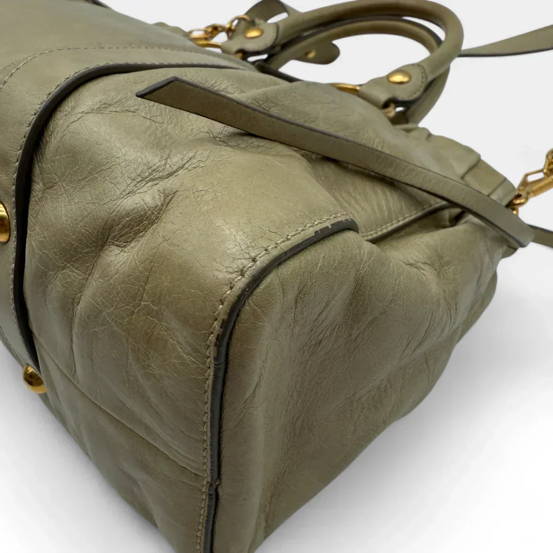 💎 Pre-owned Miu Miu handbag Vitello Lux with shoulder strap made of beige leather 💎