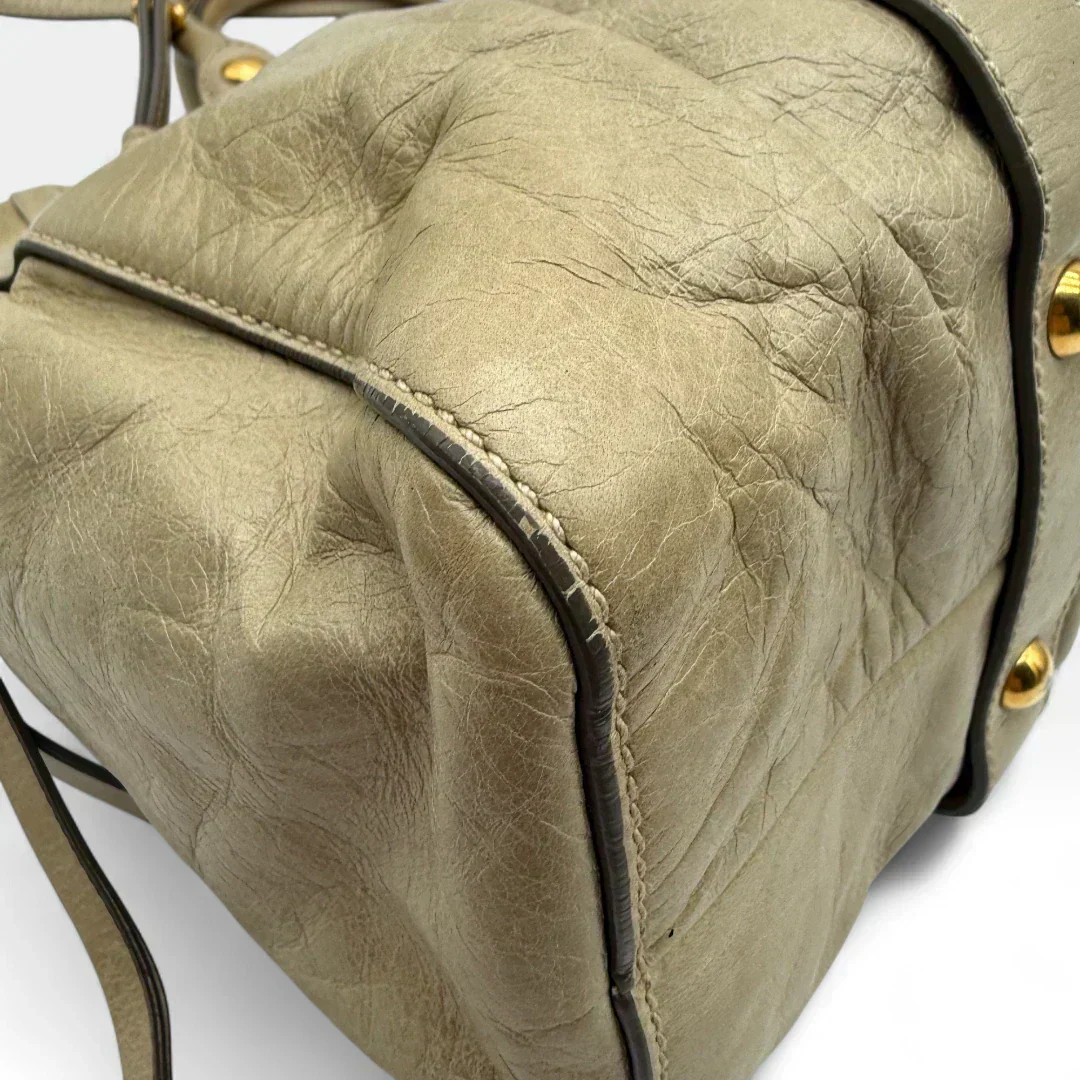 💎 Pre-owned Miu Miu handbag Vitello Lux with shoulder strap made of beige leather 💎