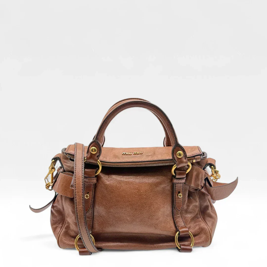 Miu Miu handbag Vitello Satchel small with shoulder strap made of brown leather