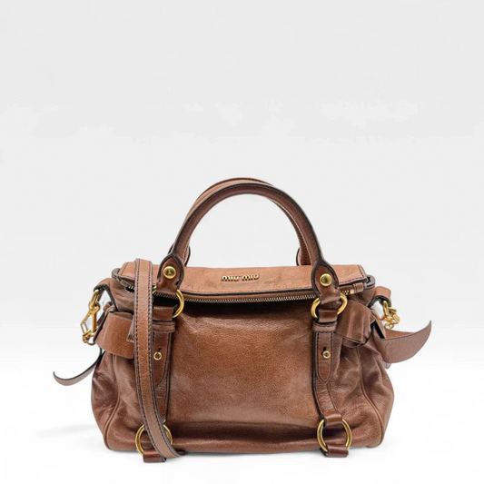 Miu Miu handbag Vitello Satchel small with shoulder strap made of brown leather