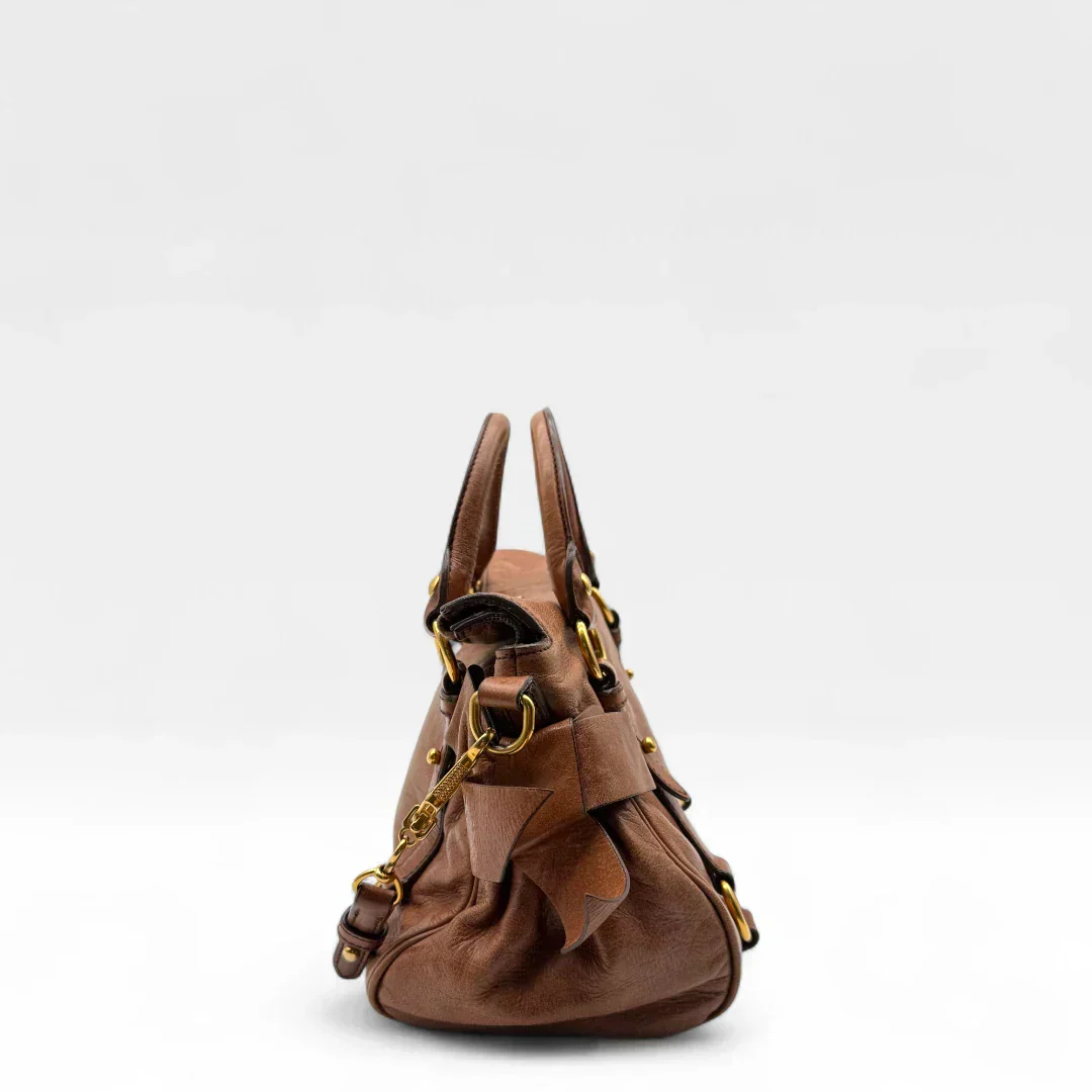 Miu Miu handbag Vitello Satchel small with shoulder strap made of brown leather