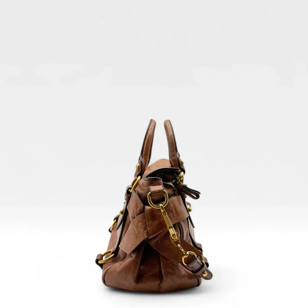Miu Miu handbag Vitello Satchel small with shoulder strap made of brown leather