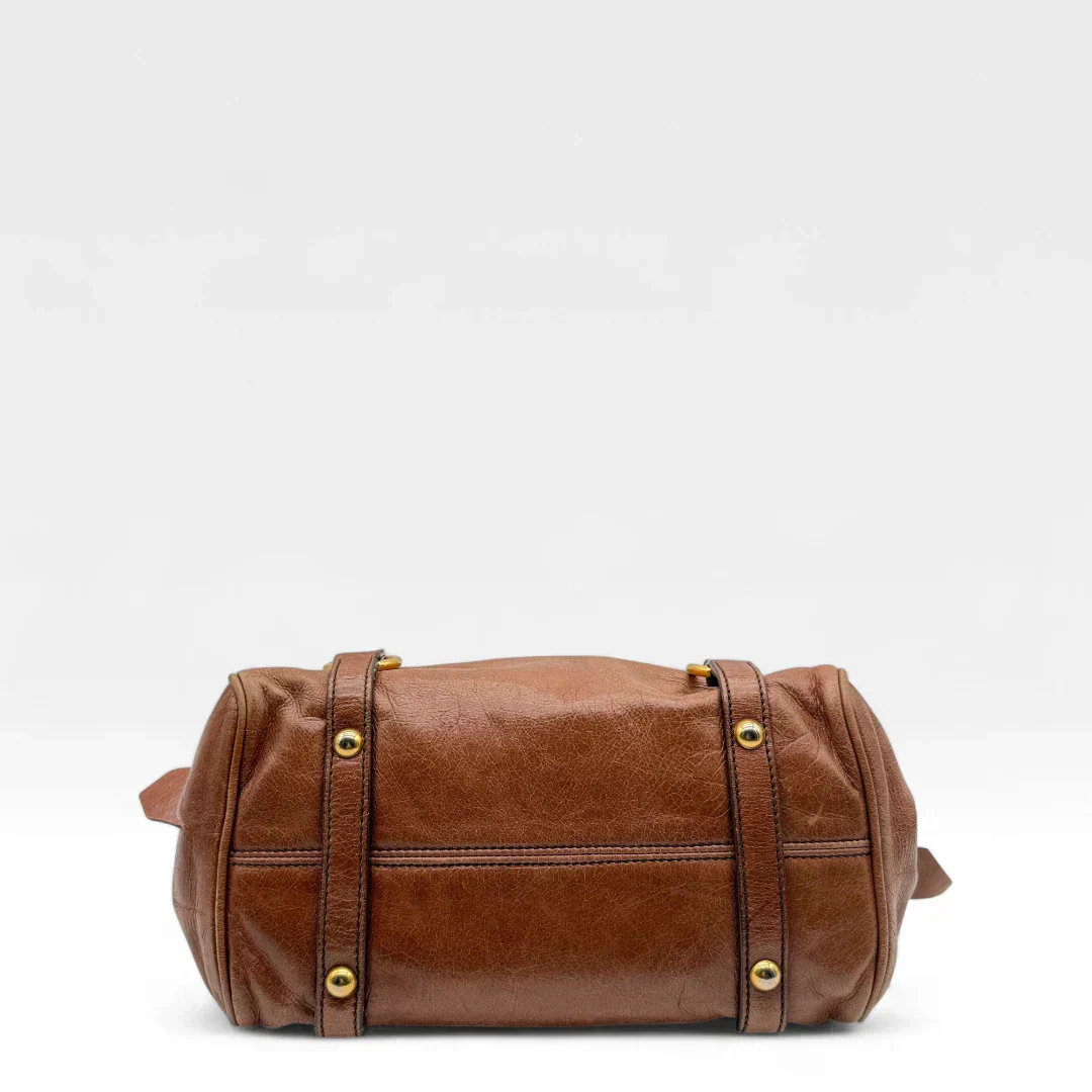 Miu Miu handbag Vitello Satchel small with shoulder strap made of brown leather