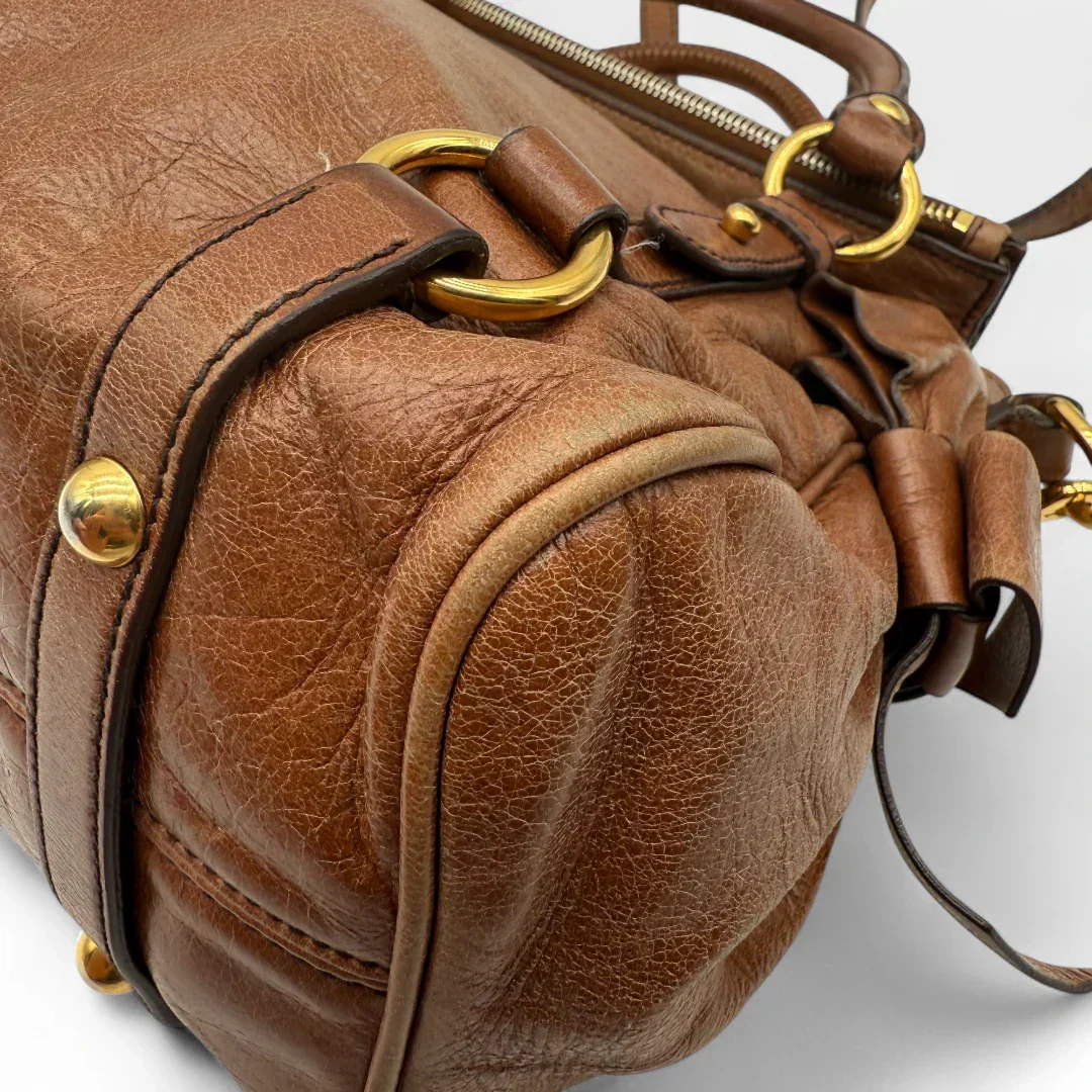 Miu Miu handbag Vitello Satchel small with shoulder strap made of brown leather