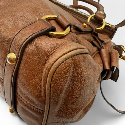 Miu Miu handbag Vitello Satchel small with shoulder strap made of brown leather