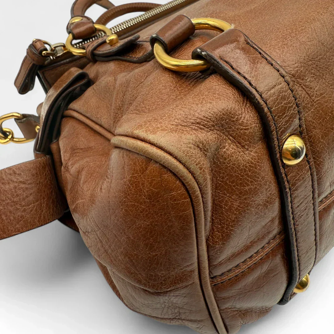 Miu Miu handbag Vitello Satchel small with shoulder strap made of brown leather