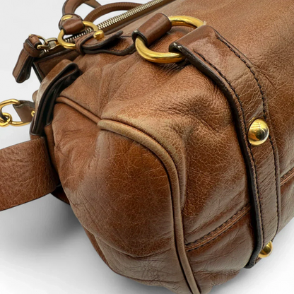 Miu Miu handbag Vitello Satchel small with shoulder strap made of brown leather