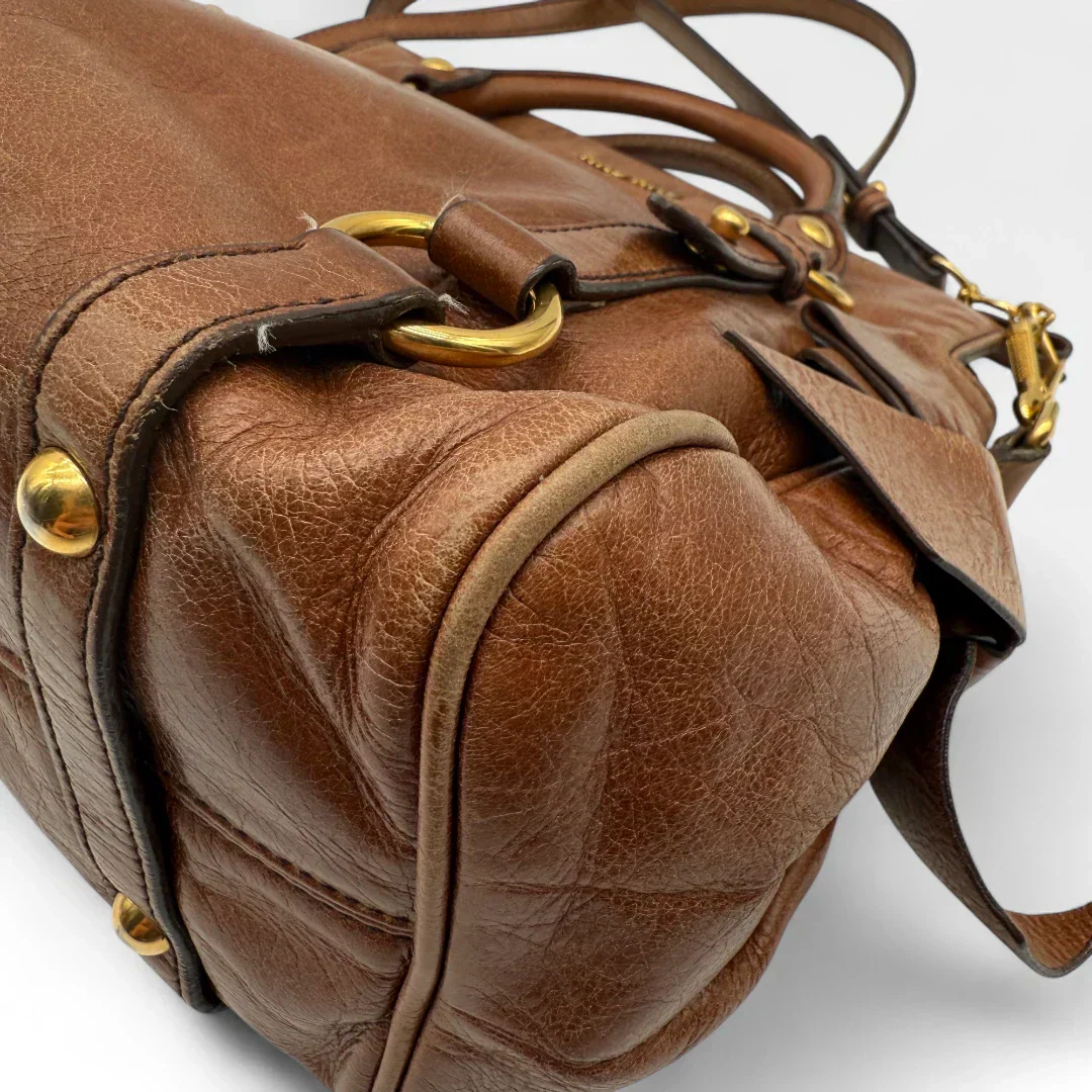 Miu Miu handbag Vitello Satchel small with shoulder strap made of brown leather