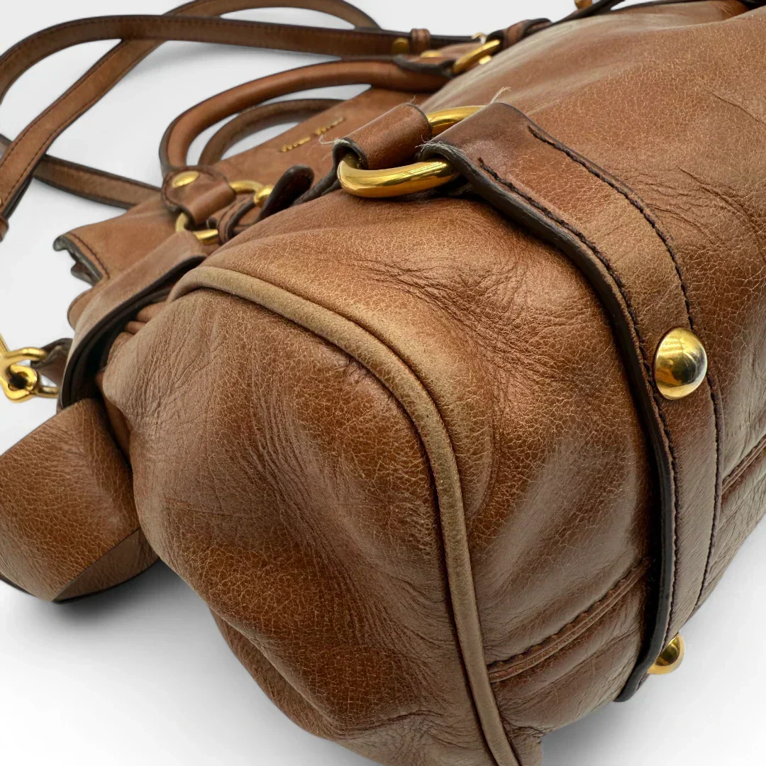 Miu Miu handbag Vitello Satchel small with shoulder strap made of brown leather