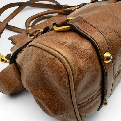 Miu Miu handbag Vitello Satchel small with shoulder strap made of brown leather