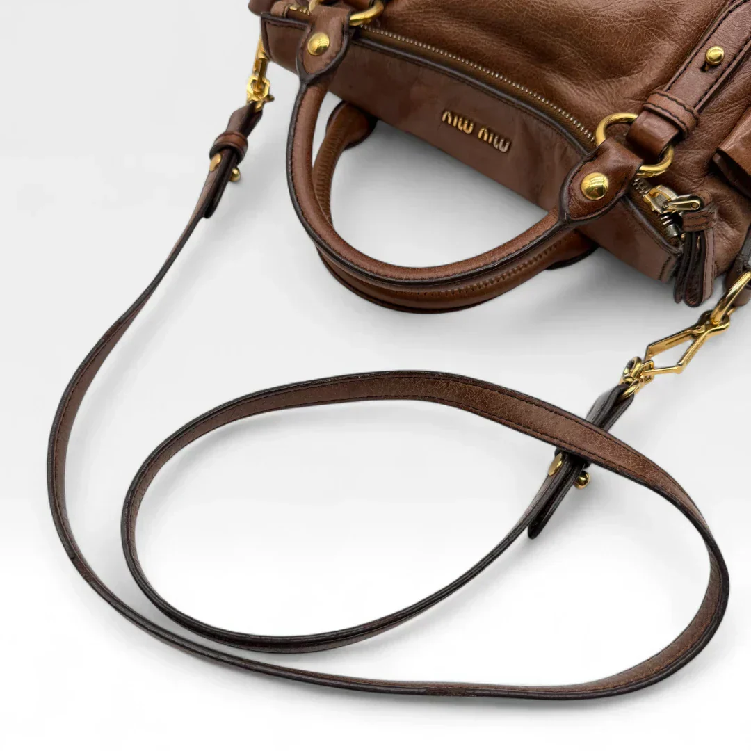 Miu Miu handbag Vitello Satchel small with shoulder strap made of brown leather