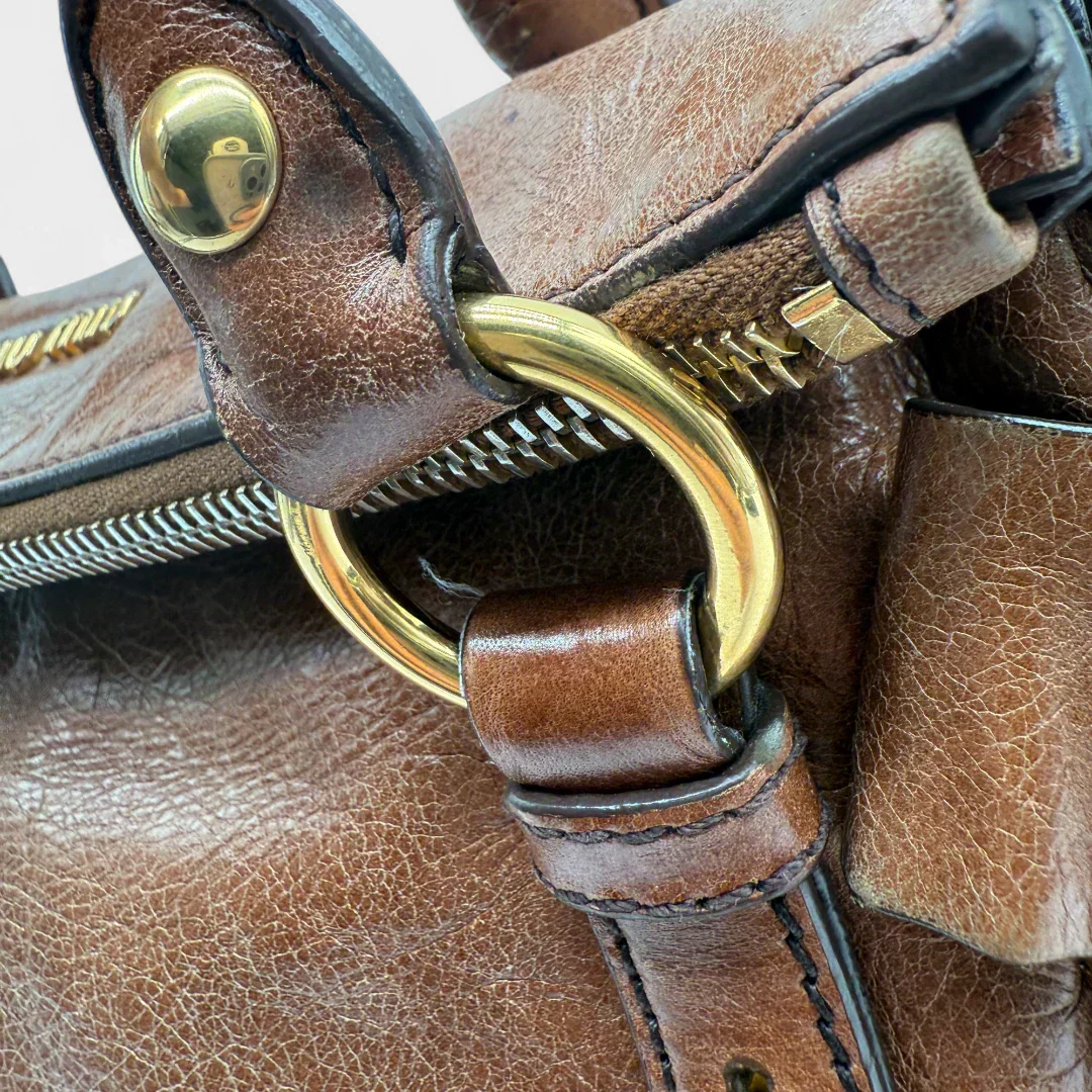 Miu Miu handbag Vitello Satchel small with shoulder strap made of brown leather
