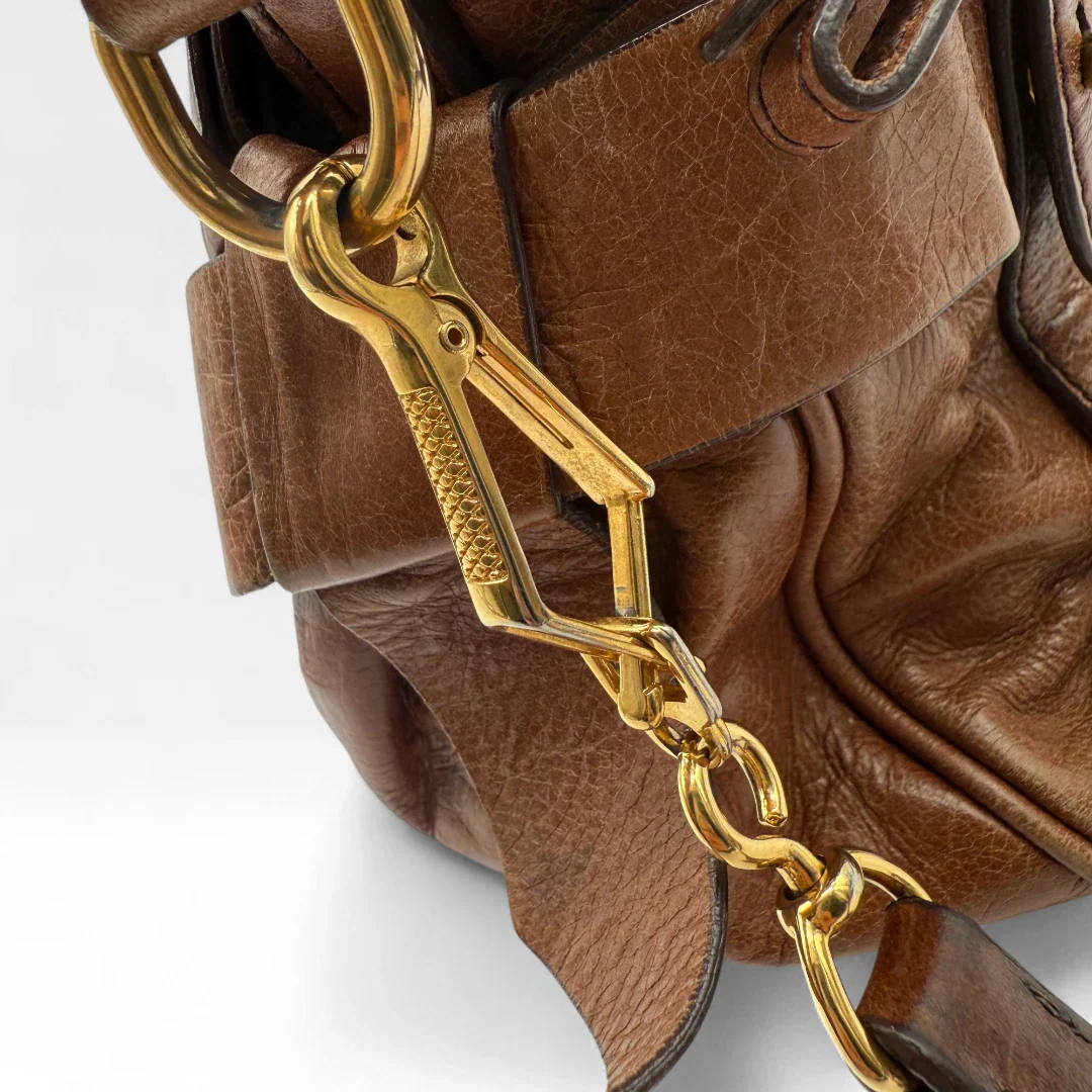 Miu Miu handbag Vitello Satchel small with shoulder strap made of brown leather