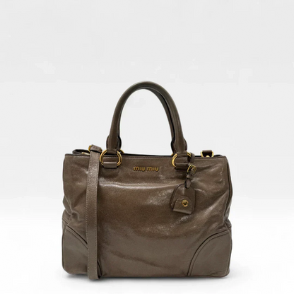 Miu Miu Vitello Shine handbag with shoulder strap in grey leather
