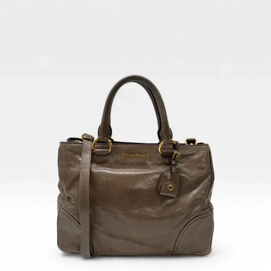 Miu Miu Vitello Shine handbag with shoulder strap in grey leather
