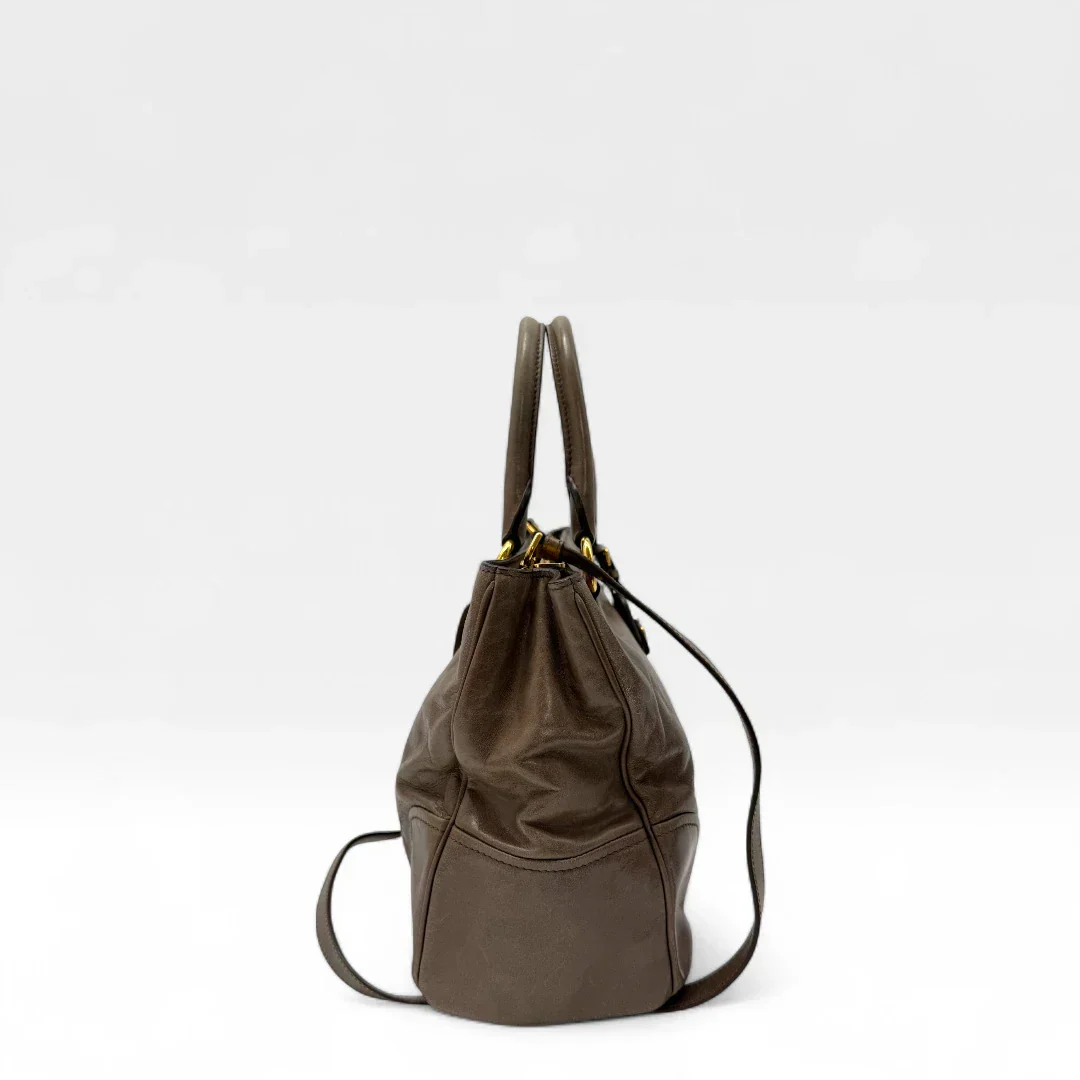 Miu Miu Vitello Shine handbag with shoulder strap in grey leather