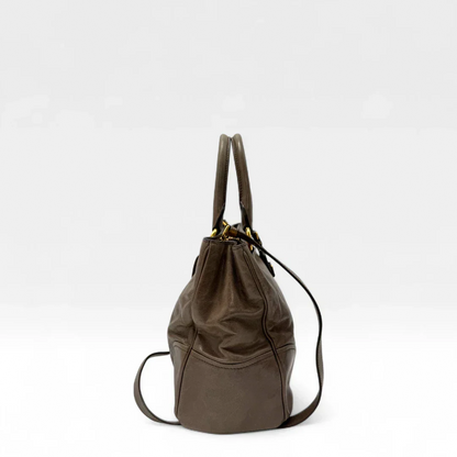 Miu Miu Vitello Shine handbag with shoulder strap in grey leather