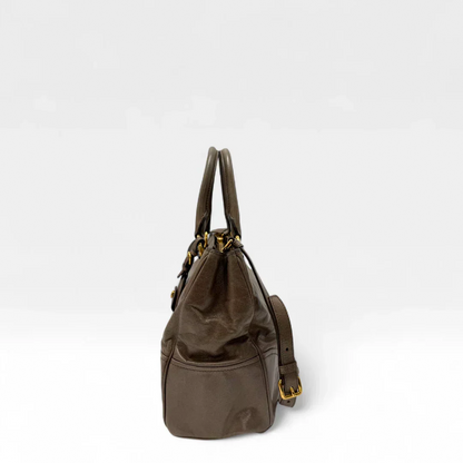 Miu Miu Vitello Shine handbag with shoulder strap in grey leather
